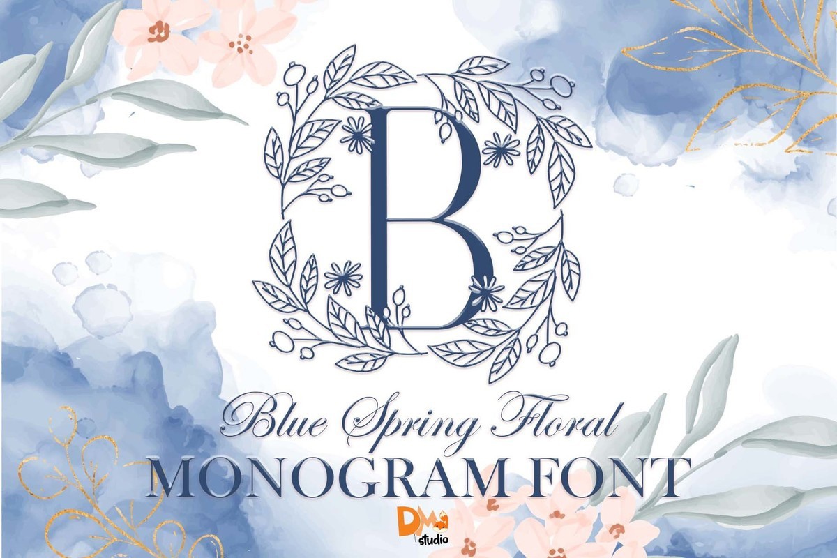 Police Blue Spring Floral Monogram